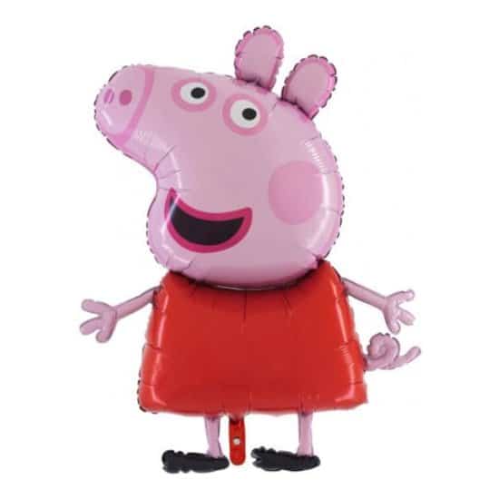 розов балон с фигура на Пепа Пиг, популярна детска героиня за партита, украса за тематични празници, детски празненства и обогатяване на празничната атмосфера | Party Deluxe.