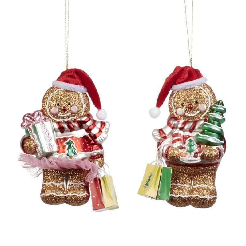 Зимни коледни украшения за елха, сладки gingerbread човечета с шапки и подаръчни торбички, коледна украса, 분위ця за празници, коледна декорация.