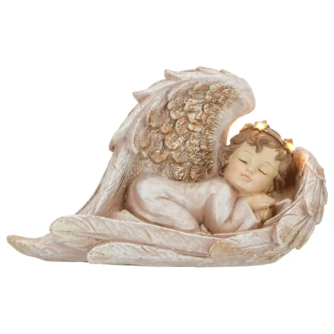 Миниатюрен декоративен ангел с големи криле, подходящ за коледна украса и подаръци от Party Deluxe.