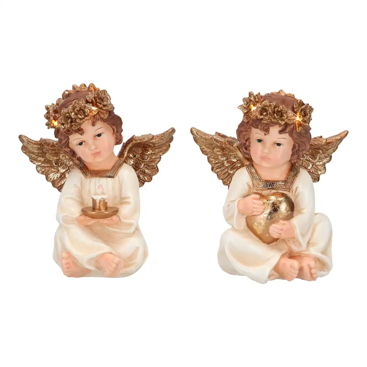 Литиеви статуетки на ангели с кожени криле и венец, подходящи за декорация на празници и специални събития. Изключително елегантен дизайн за красиво декориране.
